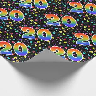 Bunte Sterne + Regenbogen-Muster "20" Ereignis # Geschenkpapier
