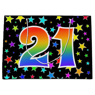 Bunte Sterne + Regenbogen-Muster "21" Ereignis # Große Geschenktüte