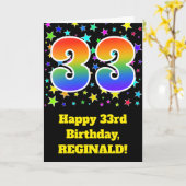 Bunte Sterne + Regenbogen-Muster "33" Geburtstag # Karte (Gelbe Blume)
