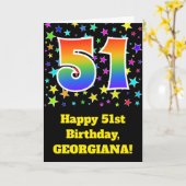 Bunte Sterne + Regenbogen-Muster "51" Geburtstag # Karte (Gelbe Blume)