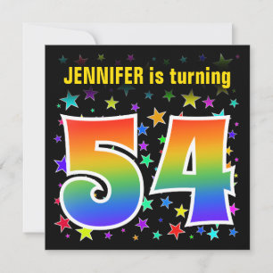 Bunte Sterne + Regenbogen-Muster "54" Geburtstag # Einladung