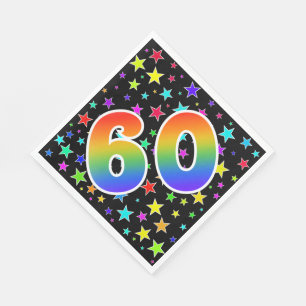 Bunte Sterne + Regenbogen-Muster "60" Ereignis # Serviette