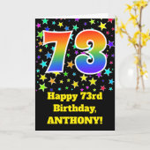 Bunte Sterne + Regenbogen-Muster "73" Geburtstag # Karte (Gelbe Blume)