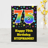 Bunte Sterne + Regenbogen-Muster "75" Geburtstag # Karte (Gelbe Blume)