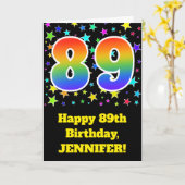 Bunte Sterne + Regenbogen-Muster "89" Geburtstag # Karte (Gelbe Blume)