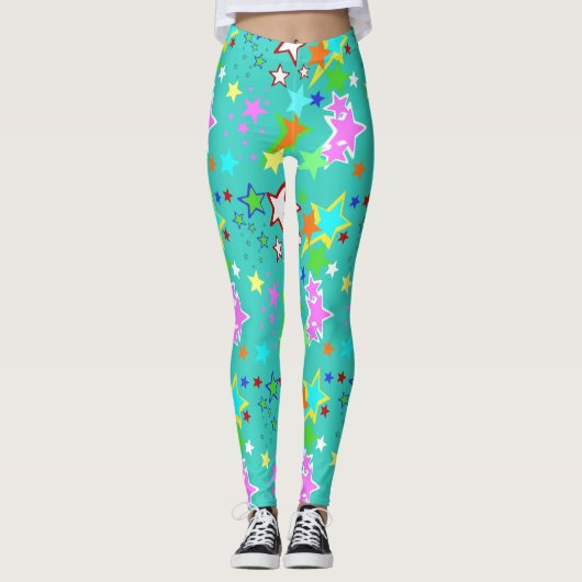 Bunte Sterne Spandex Leggings (Vorderseite)