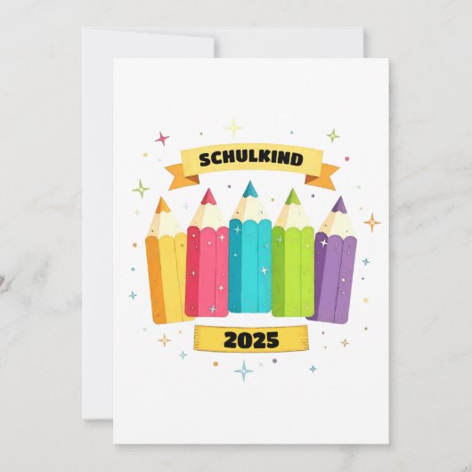 Bunte Stifte mit Sternchen - Schulkind 2025 | Einladung (Vorderseite)