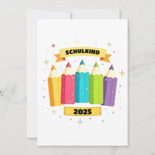 Bunte Stifte mit Sternchen - Schulkind 2025 Einladung