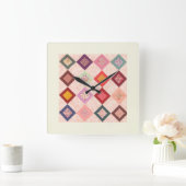 Bunte Stoffmuster Quadratische Wanduhr (Zuhause)