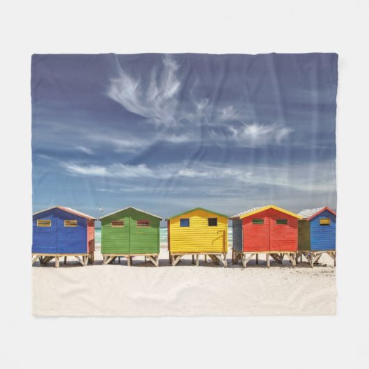 Bunte Strand-Häuser | Muizenberg, Südafrika Fleecedecke (Vorderseite (Horizontal))