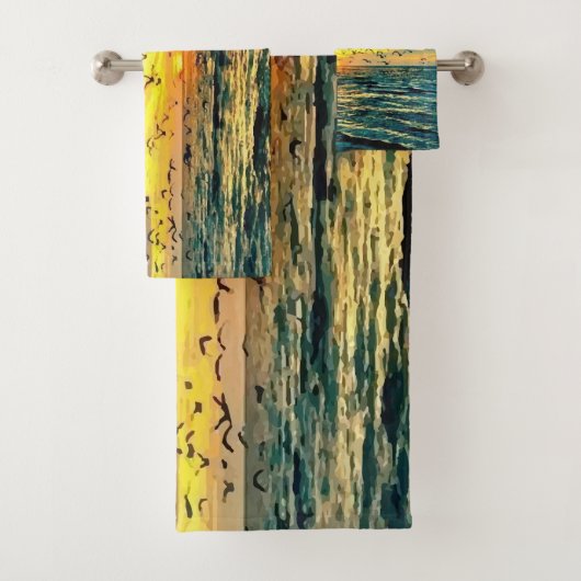 Bunte Strand-Sonnenuntergang-Malerei Badhandtuch Set (Insitu)