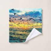 Bunte Strand-Sonnenuntergang-Malerei Badhandtuch Set (Waschlappen)