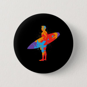 Bunte Strand Surfbrett Surfer Jungen Männer Kind Button