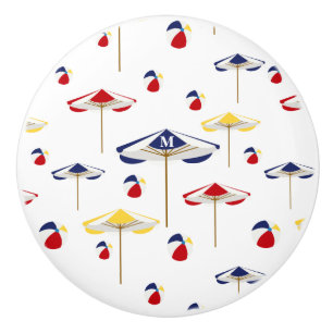 Bunte Strandschirm-und Wasserball-Gewohnheit Keramikknauf