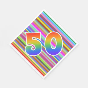 Bunte Streifen + Regenbogen-Muster "50" Ereignis # Serviette