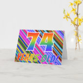 Bunte Streifen + Regenbogen-Muster "74 Jahre alt! Karte (Gelbe Blume)