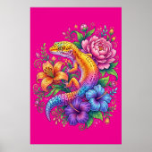 Bunte Süße Leopardgecko-Blumen Regenbogen Poster (Vorne)