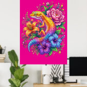 Bunte Süße Leopardgecko-Blumen Regenbogen Poster (Heimbüro)