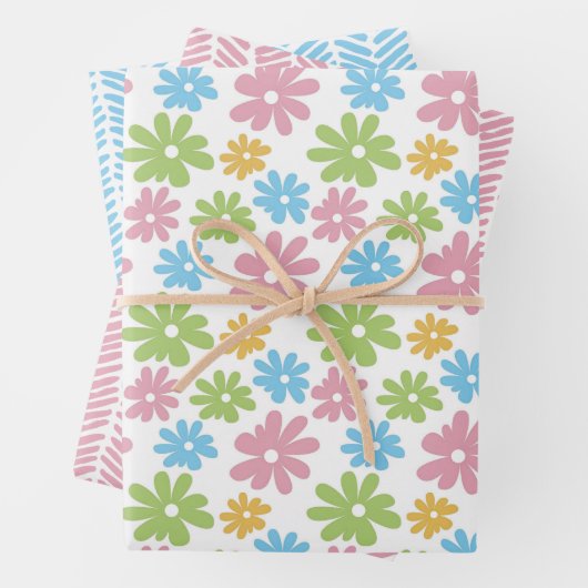 Bunte süße Retro-Oster-Blumen-Kunst-Muster Geschenkpapier Set (Beispiel)