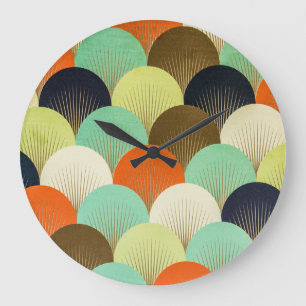 Bunte Tapete: künstlerisches Design. Große Wanduhr