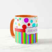 bunte Tasse, Polkapunkte und Streifenmonogramm Tasse (Vorderseite Links)