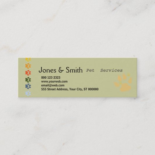 Bunte Tatzen HUNDkatzen-Regenbogen-Haustiere Mini Visitenkarte (Vorderseite)