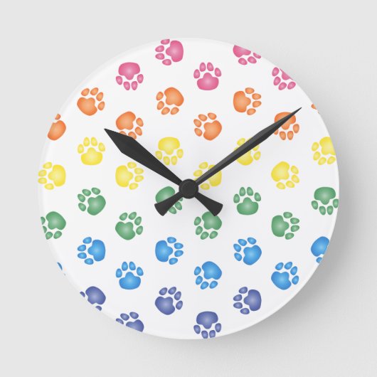 Bunte Tatzendrucke Runde Wanduhr (Vorderseite)