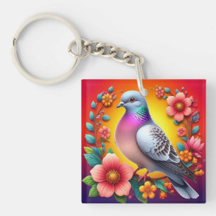 🕊️ Bunte Taube Florales Naturdesign Schlüsselanhänger