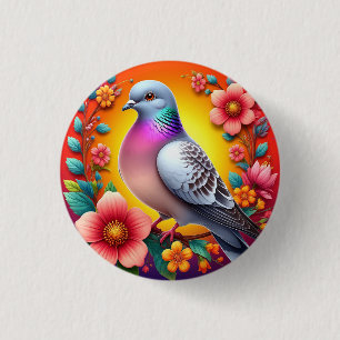Bunte Taube umgeben von lebendigen Blumen Button