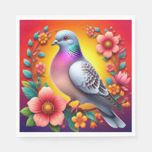 Bunte Taube umgeben von lebendigen Blumen Serviette