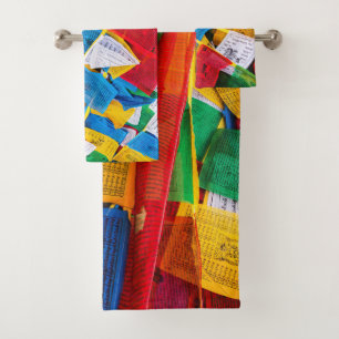 Bunte tibetische Gebetsflaggen - Tibet Badhandtuch Set