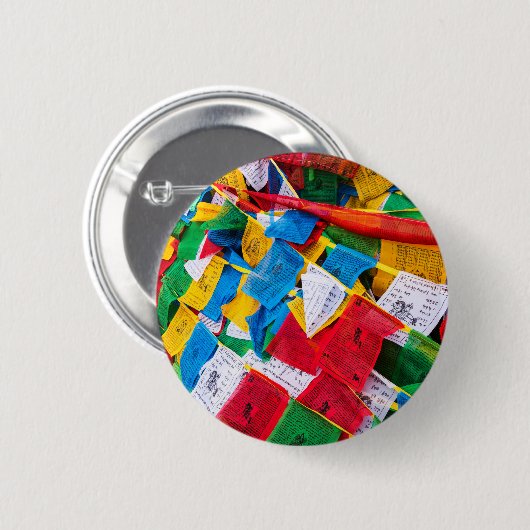 Bunte tibetische Gebetsflaggen - Tibet Button (Vorne & Hinten)