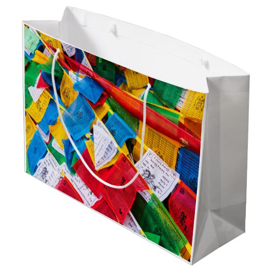 Bunte tibetische Gebetsflaggen - Tibet Große Geschenktüte (Rückseite Schrägansicht)