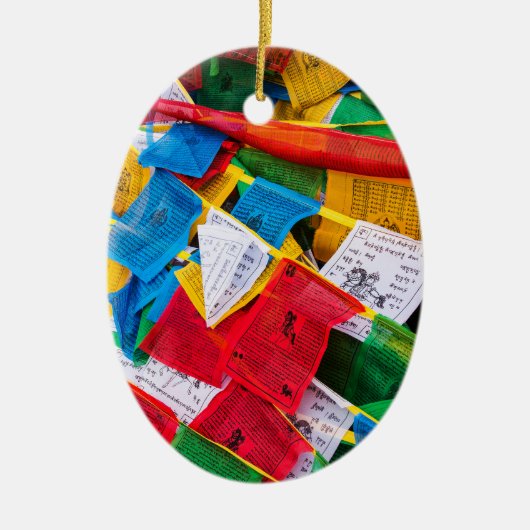 Bunte tibetische Gebetsflaggen - Tibet Keramik Ornament (Vorne)