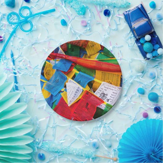 Bunte tibetische Gebetsflaggen - Tibet Pappteller (Party)