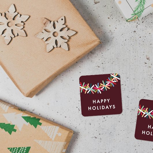 Bunte Tinsel-Girlande Frohe Feiertage Aufkleber