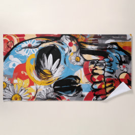 Bunte Totenkopf-Gänseblümchen-Pop-Art-Straßengesta Strandtuch
