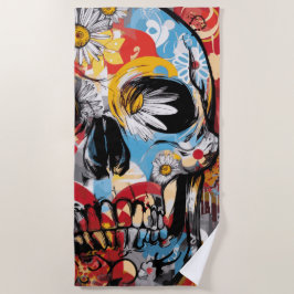 Bunte Totenkopf-Gänseblümchen-Pop-Art-Straßengesta Strandtuch