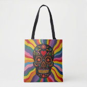 Bunte Totenkopf-Tragetasche mit Regenbogen-Design Tasche (Vorderseite)