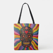Bunte Totenkopf-Tragetasche mit Regenbogen-Design Tasche (Rückseite)