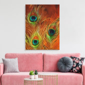 bunte Trio Pfauenfedern in Leinwand gewickelt (Insitu (Wohnzimmer))