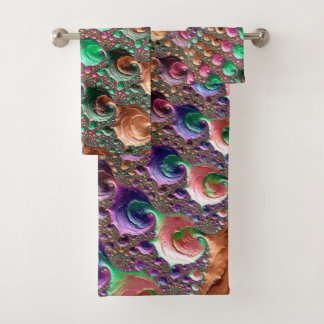Bunte Trippy Groovy Lebendige Spirale Fraktal Kuns Badhandtuch Set