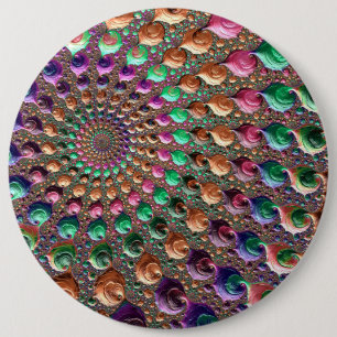 Bunte Trippy Groovy Lebendige Spirale Fraktal Kuns Button