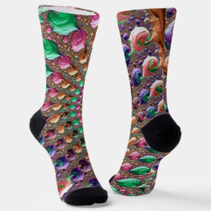 Bunte Trippy Groovy Lebendige Spirale Fraktal Kuns Socken