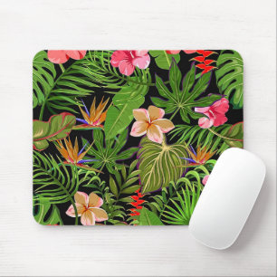 Bunte tropische Blätter und Hibiskusblüten   Mousepad