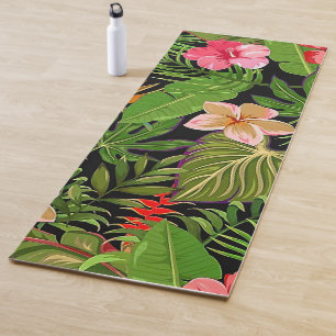 Bunte tropische Blätter und Hibiskusblüten Yogamatte