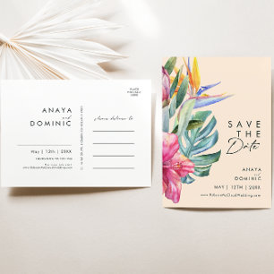 Bunte tropische Blumen Pfirsich Save The Date Einladungspostkarte