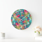 Bunte tropische BlumenWanduhr des Aquarell-| Große Wanduhr (Zuhause)