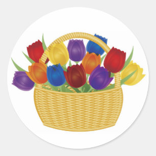 Bunte Tulpe-Blumen im Korb-Aufkleber Runder Aufkleber
