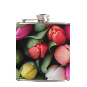 Bunte Tulpen Blumen Ostern Frühling Flachmann